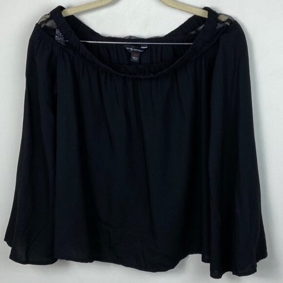 Rock & Republic Off-The-Shoulder Mesh Top Black Womens Size XS Bell Sleeve Boho - Picture 2 of 9